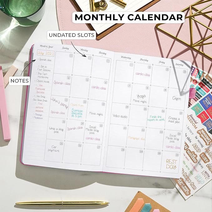 GoGirl Weekly Schedule Planner – Hourly Work & Life Planner with Time Slots – Vertical Agenda Organizer for Daily Productivity, A5 (Violet Blossom)