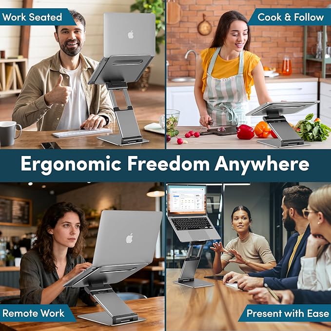 Lifelong Ergonomic Adjustable Laptop Stand for Desk - Height Up to 20" Portable Computer Laptop Riser Holder, Fits All MacBook Air & 10 15 17 Inches Laptops, Back to School Gift for Men & Women