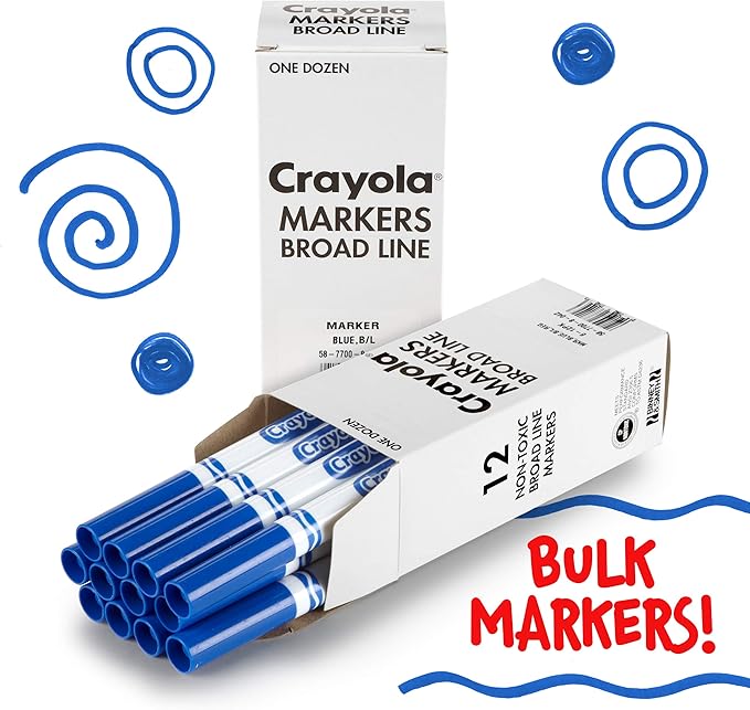 Crayola Broad Line Markers - Blue (12Ct), Markers for Kids, Bulk School Supplies for Teachers, Nontoxic, Marker Refill with Reusable Box