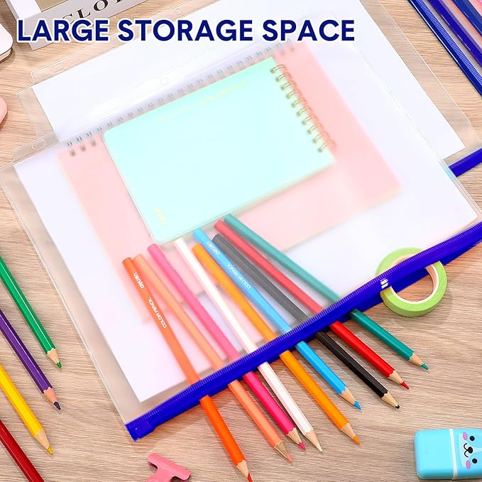 40 Pieces Binder Pockets 3 Hole Zipper Pouch 3 Ring A4 Pockets with Zipper Binder Folders Plastic Pouches Loose Leaf Bags Waterproof PVC Document Filing Bag(Blue,A4)