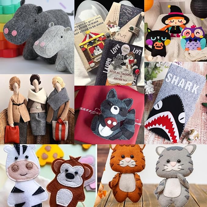 XSEINO 13 Rolls 8"x35" 1.4mm Thick Soft Felt Fabric Sheet 13 Assorted Black White Series Colors Felt Pack Pastel Felt Sheets for DIY Craft Sewing Squares Nonwoven Patchwork