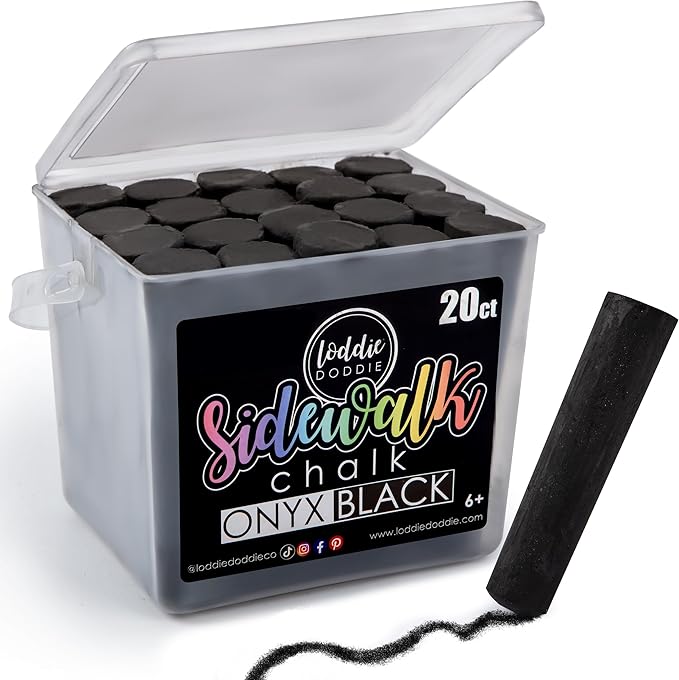 Loddie Doddie Black Sidewalk Chalk Bucket - 20 Count Jumbo Sticks Non-Toxic - Sidewalk Chalk For Kids & Outdoor Activities