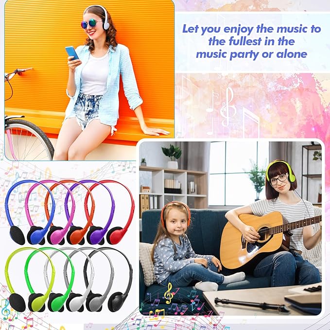 Xuhal 200 Pack Kids Headphones Bulk Classroom Headphones for Student with 3.5 mm Plug Wired On Ear for Church Christian Sunday School Library Children Teens Boys Girls Adults(Multicolor)