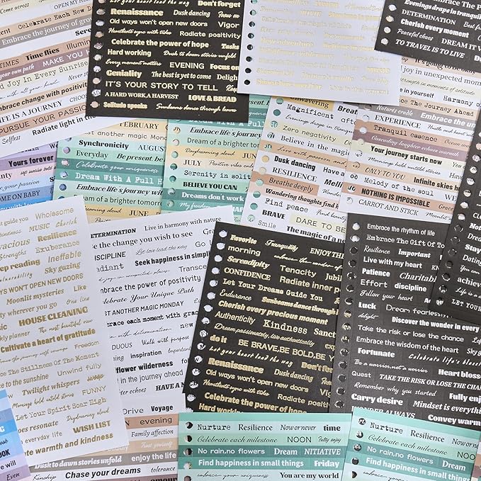 2500+ Pcs Word Stickers for Journaling, 50 Sheets Quote Sticker Gold Foil Art Scrapbook Supplies for Junk Journal, Scrapbooking Supplies for Bullet Journal Craft Small Talk Stickers for DIY Gift Card