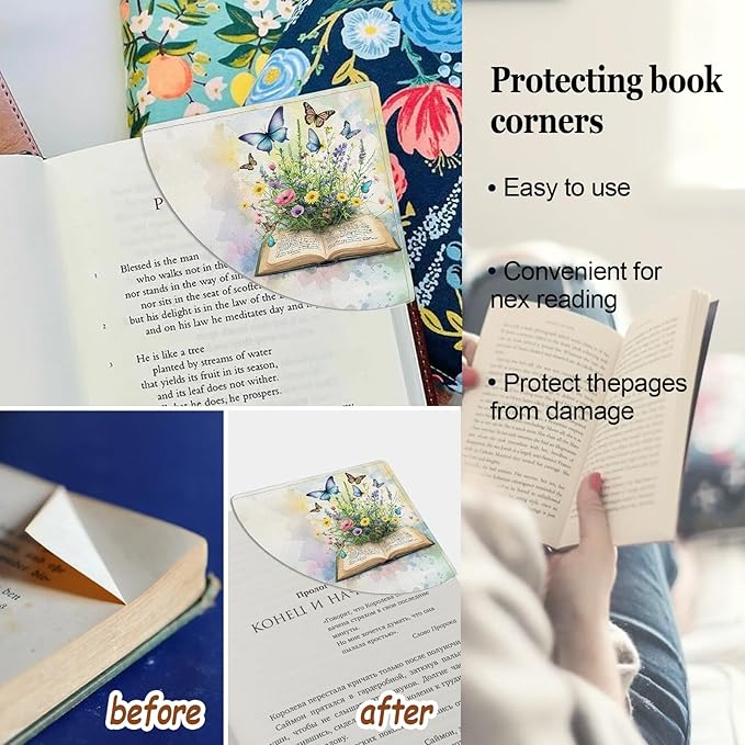 Floral Corner Bookmarks for Women Cute Leather Bookmarks 4 Pcs Reading Book Page Markers Back to School Gifts for Girls Students Teachers