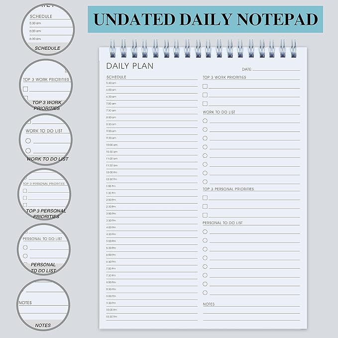 Daily Shedule Planner Hourly Appointment Planner Personal Organizer with Work To-Do List, Priorities 6.5 x 9.8