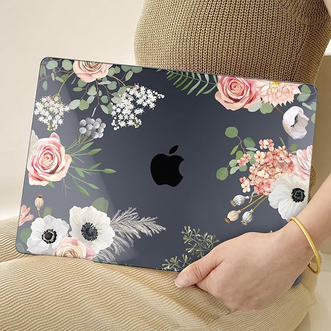 TWOLSKOO Compatible with MacBook Pro 13 inch Case 2023-2016 A2338 M2/M1 A2251 A2289 A2159 A1989 A1706, Plastic Hard Shell Cover & Keyboard Skin & Screen Protector, Rose Flower