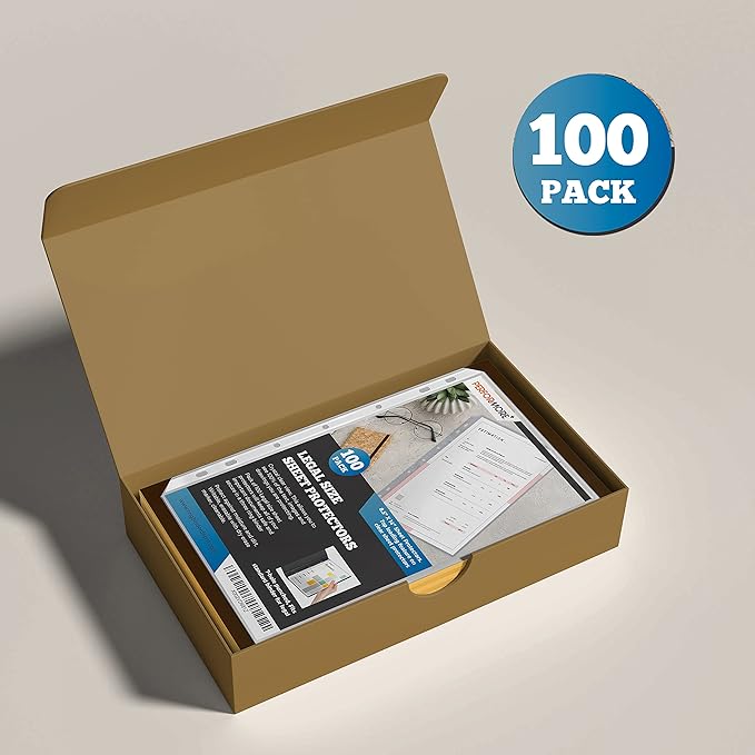 Performore 100 Pack of 8.5x14 Legal Size Heavyweight Clear Sheet Protectors, Plastic Legal Paper Sleeves, Clear Archival Quality, Long Sheet Protectors for Binders Documents