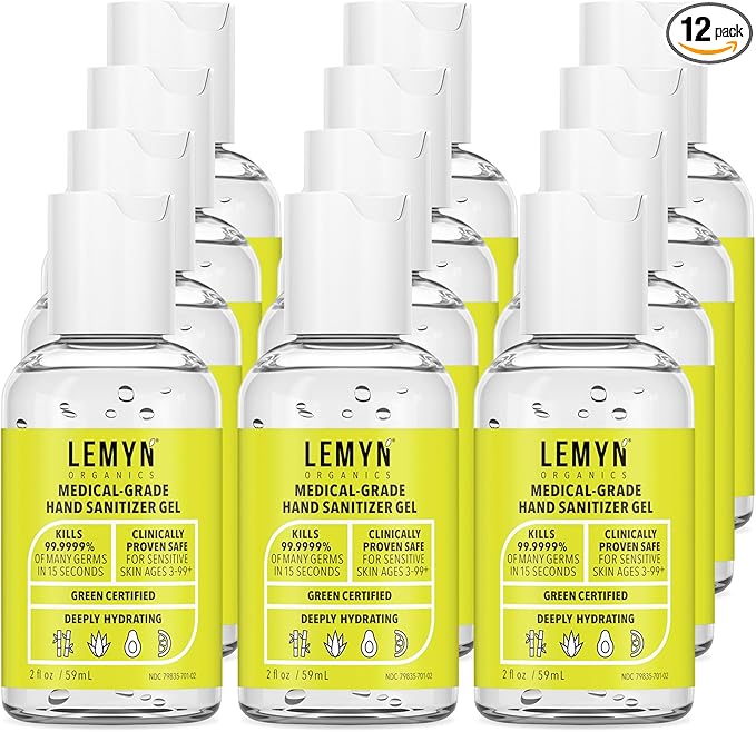 Medical Grade Hand Sanitizer Gel - 97% ORGANIC - 2 FL.OZ. (PACK OF 12)