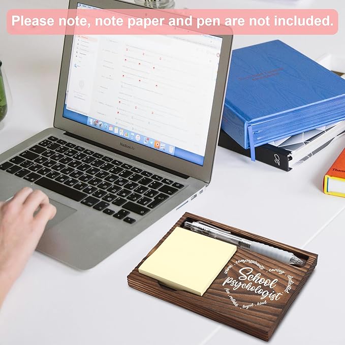 School Psychologist Gifts, School Psychologist Appreciation Gifts, Thank You Gifts, Sticky Note Holder, Post-it Note Dispenser for Desk, Wooden Post-it Note & Pen Holder 6.5" x 4.7" - FTA109