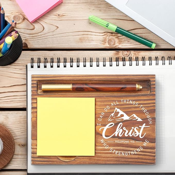 Christian Desk Organizer, Bible Verse Sticky Note Holder, Philippians 4:13 I Can Do All Things Through Christ, Religious Gifts for Christians, Pastors, Church Leaders, Believers TZP101