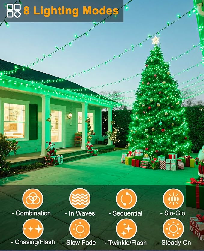 157FT 480 LED Christmas Lights Outdoor, Plug in Christmas Tree Lights Waterproof, 8 Modes Green Wire Fairy String Light for Indoor House Garden Xmas Party Decorations, Green