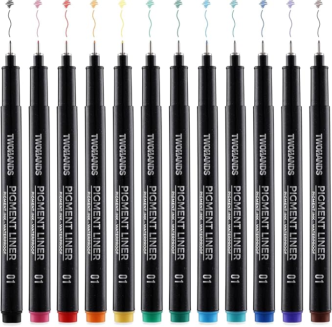 TWOHANDS Micro Pens 01,Art Pens,Fineliner Ink Pens,Set of 12 Technical Drawing pen,Pigment Pen,Fine Point,colord,Waterproof,for Art Watercolor,Sketching,Anime,Manga, 21281