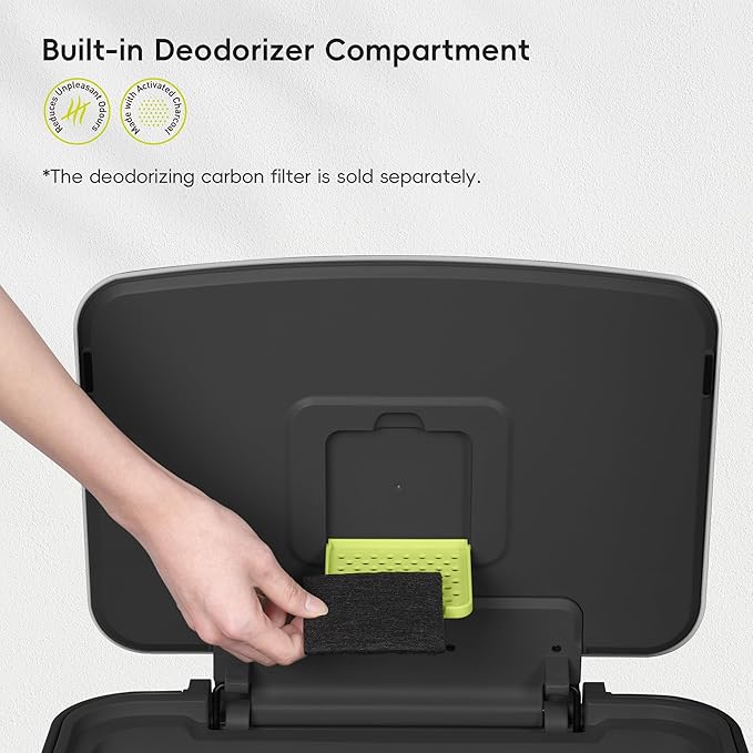 EKO Hudson Matte Stainless Steel 75 Liter/20 Gallon Large Kitchen Trash Can, Tall Step Garbage Can with Rear Bag Storage Compartment (Matte Black)