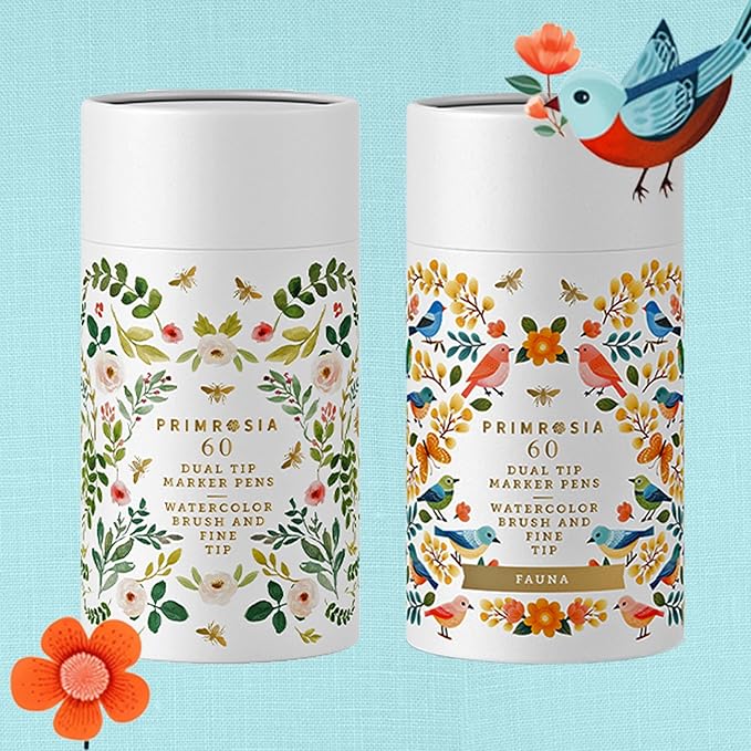 Primrosia Flora and Fauna 60 Dual Tip Markers for Bullet Journal Pens Coloring and Drawing