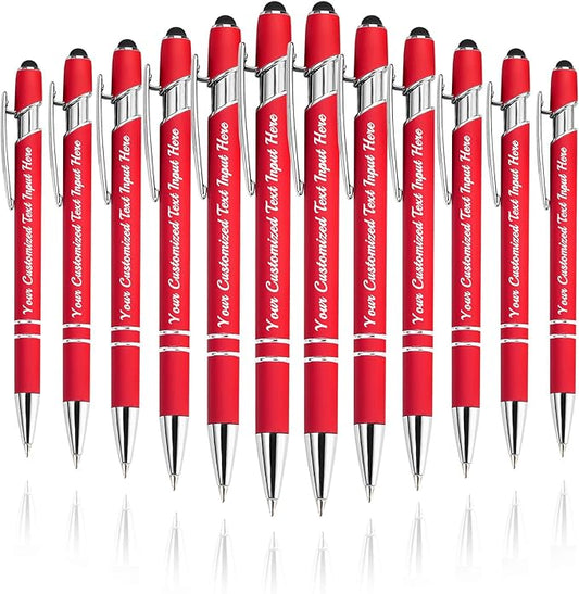 Personalized Ballpoint Pen 12pcs, Custom Pens Free Engraved Bulk with Name Logo, Soft Black Ink Stylus with Touch Metal Office, Gift for Anniversaries, Graduations, Birthdays