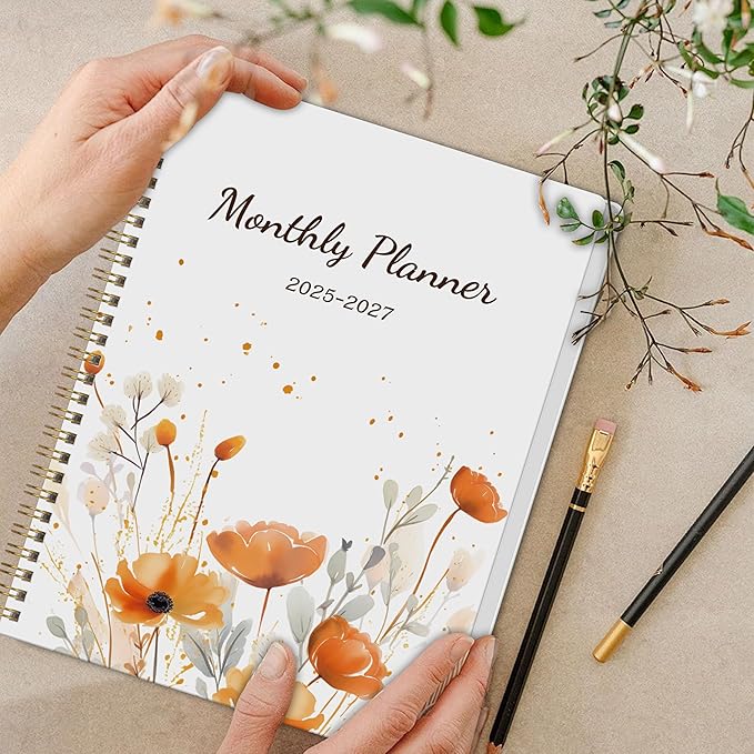 Monthly Planner 2025-2027, Simplified Monthly Calendar Planner, 24 Months Calendar, July 2025 - June 2027, 7.3" * 9.5", Waterproof Cover with Spiral Bound, for Office, School