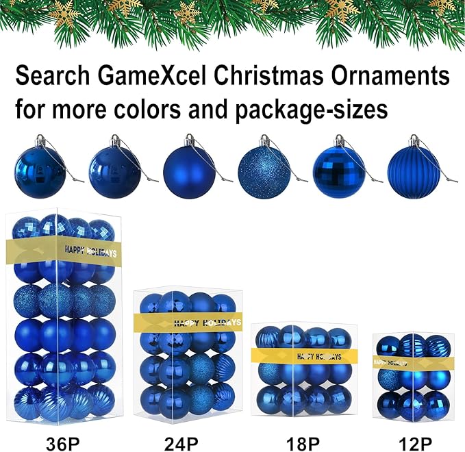 Royal Blue 1.6" Small Christmas Balls Christmas Tree Decoration Ornaments Shatterproof Hanging Balls for Birthday Halloween Holiday Wedding Decorations Set of 24pcs