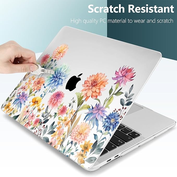 TWOLSKOO Compatible with MacBook Pro 13 inch Case 2023-2016 A2338 M2/M1 A2251 A2289 A2159 A1989 A1706, Plastic Hard Shell Cover & Keyboard Skin & Screen Protector - Beautiful Flowers