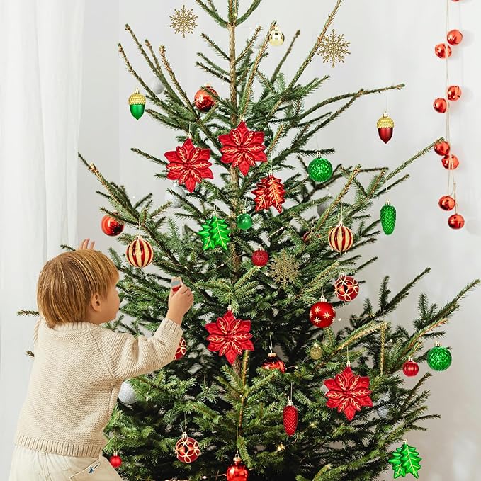 LARAINE Christmas Balls Ornaments 106 Pcs Decorations for Christmas Tree, Shatterproof Hanging Ball Variety Gift Set of Holiday Party Wedding Decoration (Red&Green)