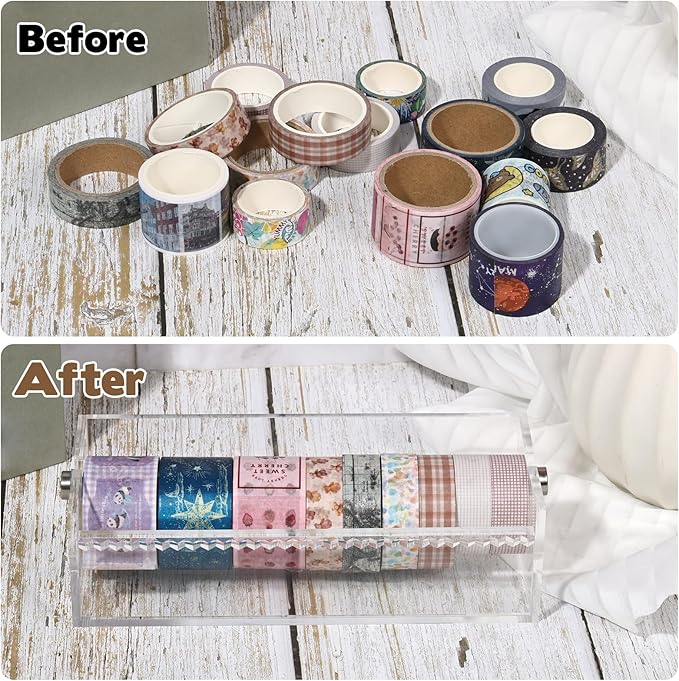 Rainmae Acrylic Washi Tape Dispenser Washi Tape Organizer Sticker Roll Cutter Masking Tape Storage Dispenser,Tape Cutter,Tape Roll Holder for Office Home School (Not Include Tape)