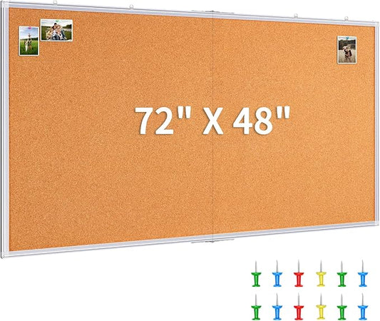 maxtek Large Cork Board 72 x 48 in, Bulletin Board for Walls, 6'x 4' Extra Aluminum Framed Corkboard, Foldable Wall Mounted Back to School Pin Memo Notice Cork Board for Office, Home Wall Display