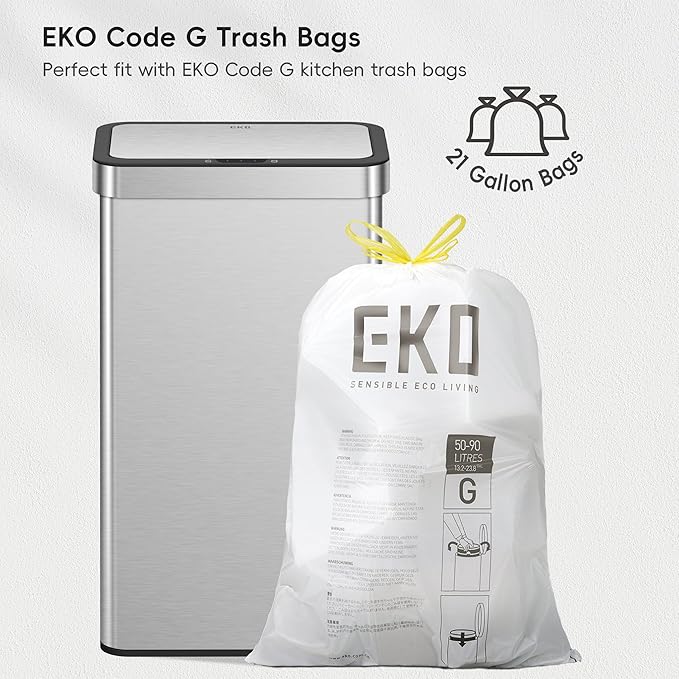 EKO Nova Sensor Trash Can, 21 Gallon/80 Liter Stainless Steel Rectangular Touchless Motion Sensor Trash Can, Matte Metallic