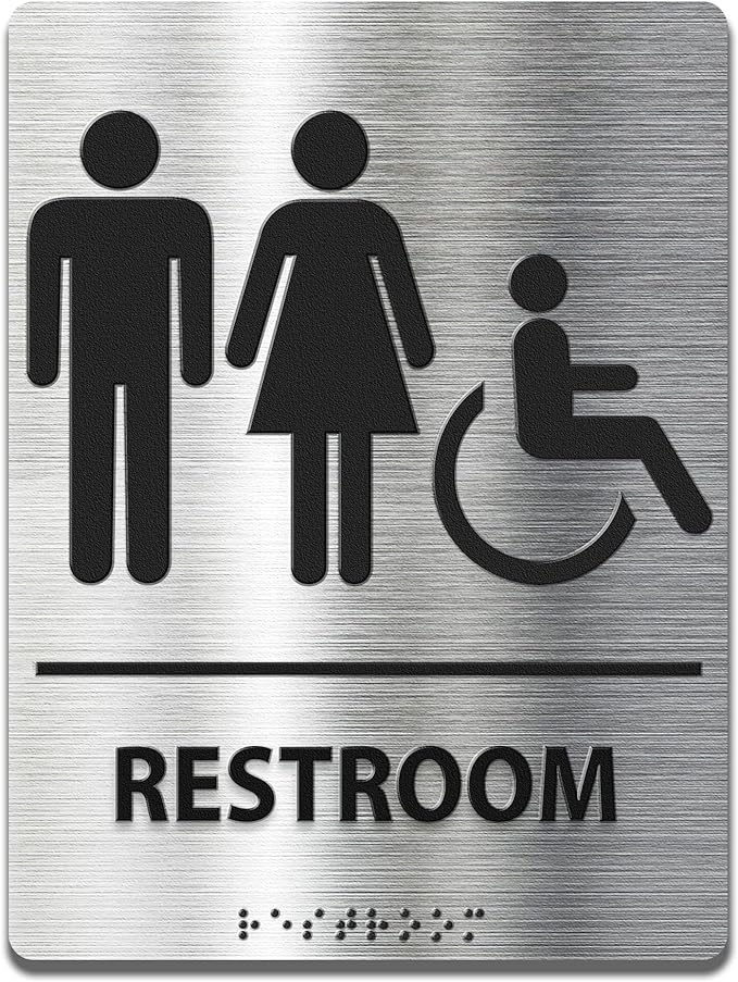 ADA-Mark Modern Restroom Sign for Business - ADA Compliant Braille Bathroom Sign with Easy Installation - 6" W x 8" H