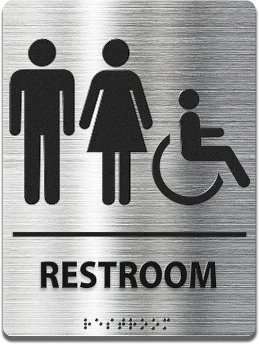 ADA-Mark Modern Restroom Sign for Business - ADA Compliant Braille Bathroom Sign with Easy Installation - 6" W x 8" H