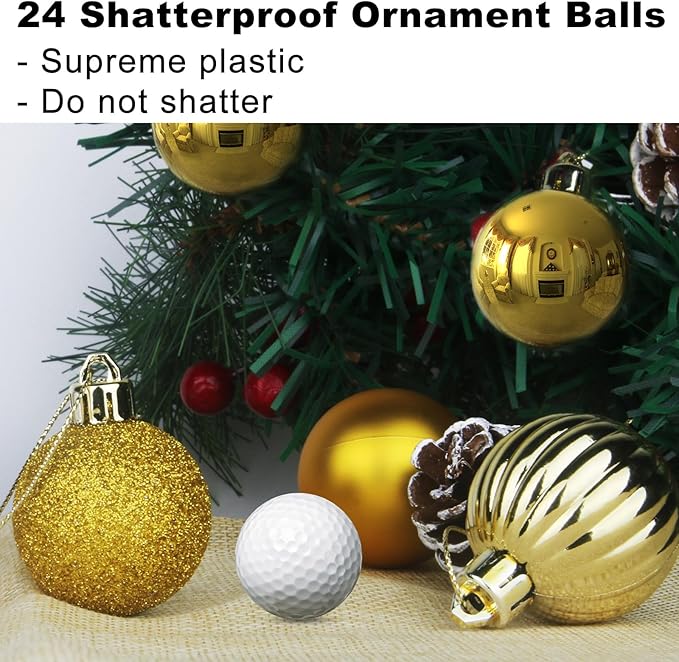 Gold 2.5" Christmas Balls Christmas Tree Decoration Ornaments Shatterproof Hanging Balls for Birthday Halloween Holiday Wedding Decorations Set of 24pcs