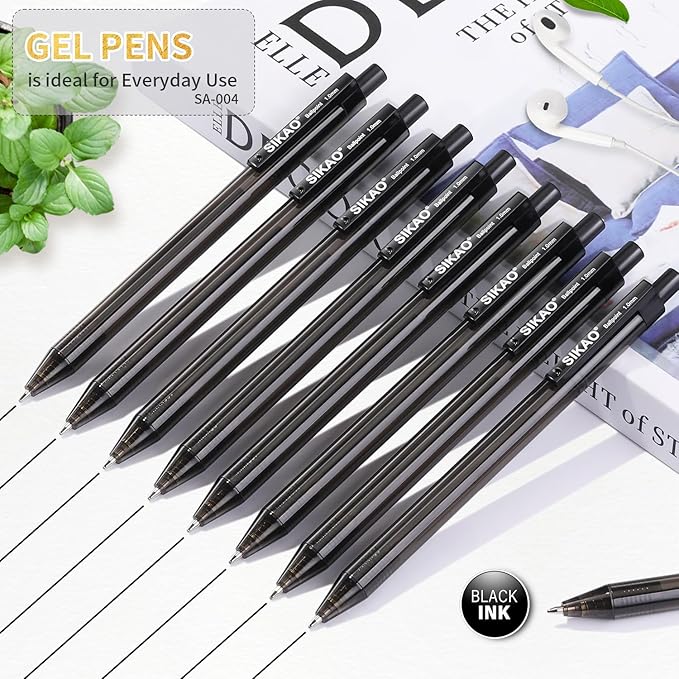 Black Gel Pens Bulk, Fine Point Smooth Writing No Smudge, 0.7mm Ink, Retractable Rollerball, Server, Office Lapiceros (60 Pack)