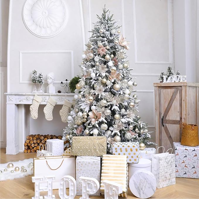 Christmas Balls Ornaments -36pcs Shatterproof Christmas Tree Decorations with Hanging Loop for Xmas Tree Wedding Holiday Party Home Decor,6 Styles in 3 Sizes(Champagne Gold)