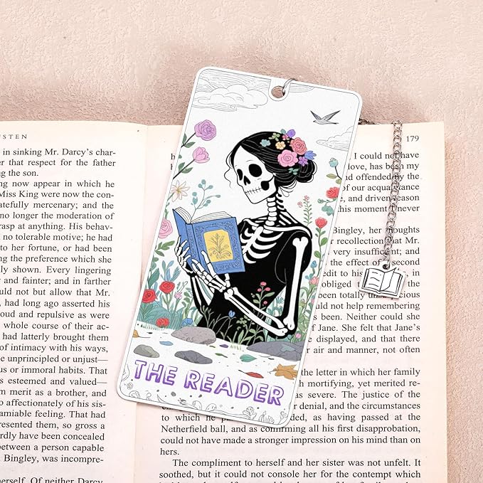 Spooky Bookmarks, Gothic Bookmarks, Tarot Skeleton Bookmark, Halloween Gifts for Women, Horror Bookmark, Halloween Boo Basket Stuffers for Women, Book Lover Gifts, Skull Birthday Gift for Teens Girls
