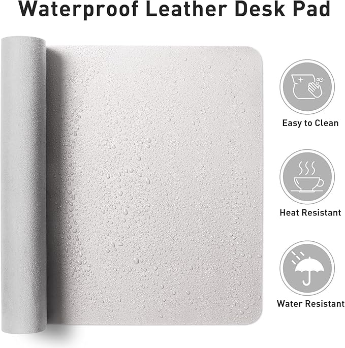 Aothia Faux Leather Desk Mat – Large Mouse Pad, Non-Slip PU Leather Blotter, Waterproof Writing Surface for Office and Home (Pale Lavender White, 47.2" x 23.6")