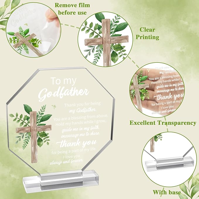 Yopyame Acrylic Gift for Godfather - Godfather Gifts from Godchild for Men Thank You for Being My Godfathers Acrylic Plaque Office Table Decor Birthday Christmas Keepsake Paperweight for Godfathers