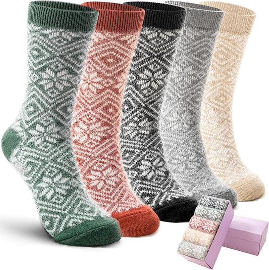 ICEIVY 5 Pair Fuzzy Cozy Socks for Women - Warm Comfy Soft Casual Home Sleep Winter Wool Socks - Gifts for Women