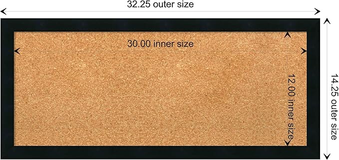 Amanti Art Natural Cork Board for Wall, 14x32 Vision Board with Black Wood Frame, Medium Corkboard Office Decor for Home Organization, Modern Contemporary Corkboard Pinboard to display items for home