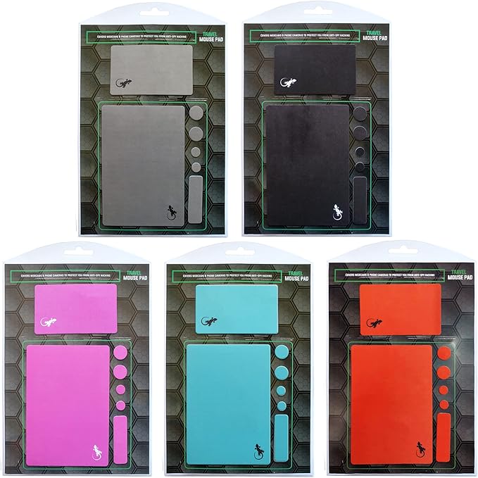 Mouse Pad Adhesive Bottom - Sticks to Any Surface - Portable - Webcam Covers and Screen Cleaner Included (5 Pack - Rainbow)