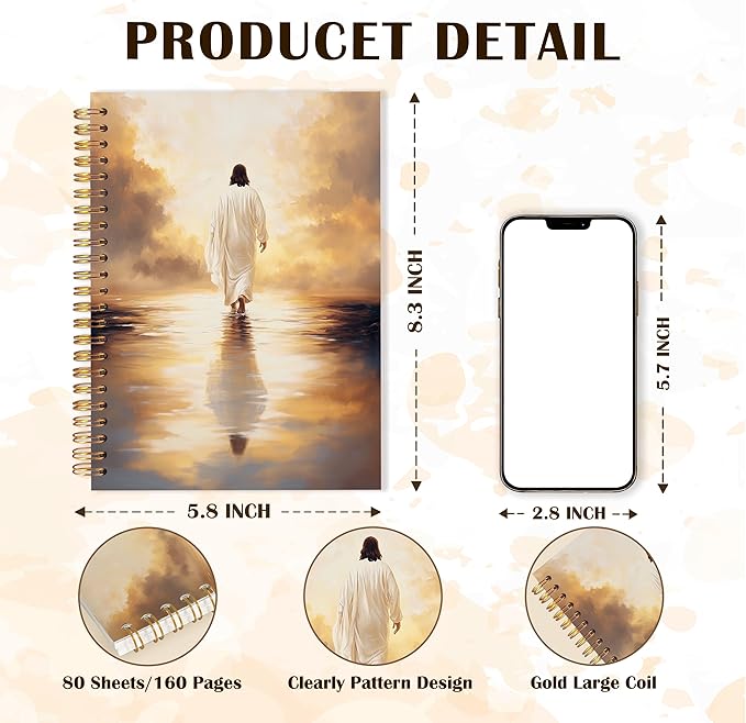 Qabliqo Jesus Walking on Water Christian Spiral Notebooks, Watercolor Jesus Journals for Writing, Christian Journal for Women Men, Vintage Religious Notebook for Note Taking, 5.5x8.3 Inch