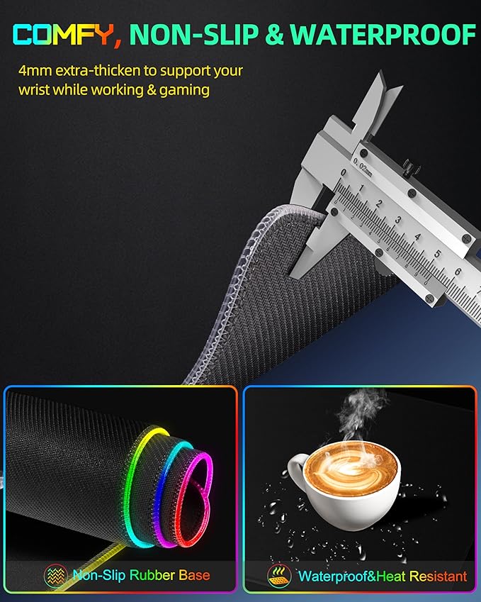 Mouse Pad with Wireless Charging, RGB Gaming Desk Mat, Large XXL Desk Pad, 15 Lighting Modes, Ultra-Smooth Surface, Non-Slip Mouse Mat, Waterproof Computer Keyboard Pad for Gamer, 800x400x4MM, Black