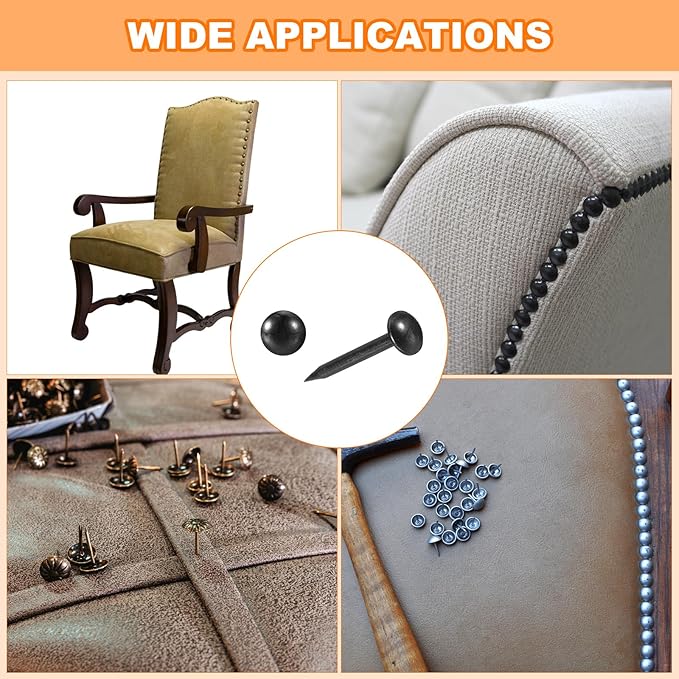 uxcell Upholstery Tacks Nail Pins Furniture, 100Pcs 5x17mm Thumb Tack Pins Assortment Kit Carbon Steel for Home Sofa DIY Decorative Nail Heads Nails, Black