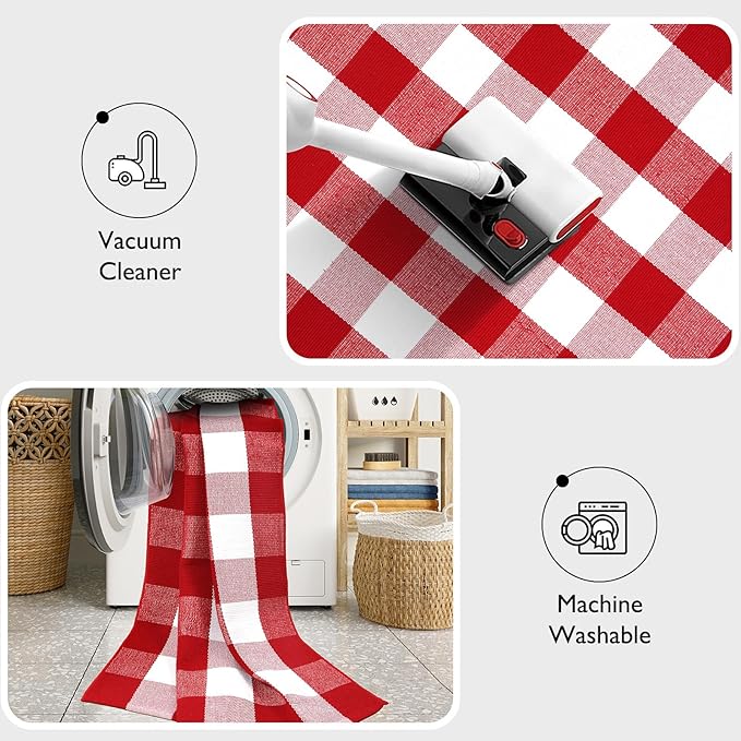 KIMODE Christmas Buffalo Plaid Outdoor Rug 24"x51", Red and White Porch Rug, Washable Reversible Outdoor Christmas Decor, Farmhouse Door Mats Outside for Front Porch Entryway Kitchen Bedroom