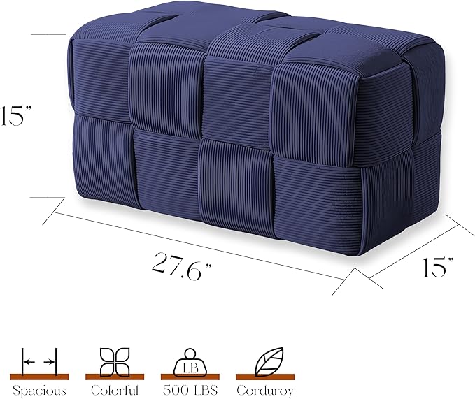 Ottoman Foot Rest Soft and Comfortable Ottoman Square Corduroy Woven Design Sofa Stool (Blue-L)