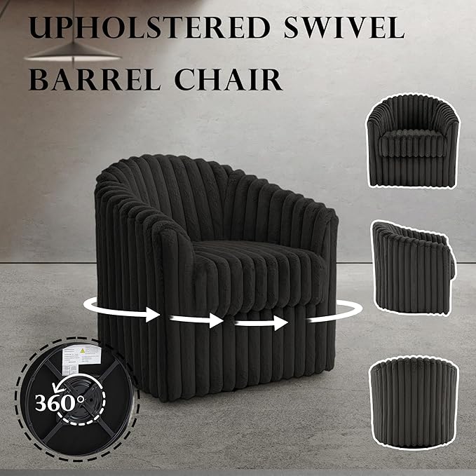 UIXE Faux Fur Swivel Accent Chair, Set of 2, Modern Upholstered Armchair Barrel Club Chair for Living Room, Chocolate