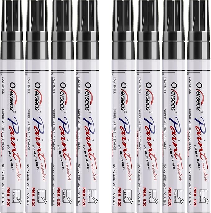 Paint Pens Paint Markers - Black Permanent Markers 8 Pack, Oil Based Waterproof Quick Dry Medium Tip Marker Pen for Metal, Wood, Fabric, Plastic, Rock, Stone, Mugs, Canvas, Glass, Art Craft