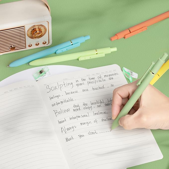 8Pcs Gel Pens with Black Ink, Fine Point Smooth Writing Pens, Quick-dry Gel Retractable Pens for Journaling Note Taking, Cute Office School Supplies for Adults Kids (0.7mm, Light)