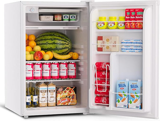 4.5 Cu Ft Mini Fridge with Freezer,127L Energy Star Compact Refrigerator; Ultra Quiet & Efficient for Dorm, Apartment, Office,Reversible Door & Adjustable Thermostat