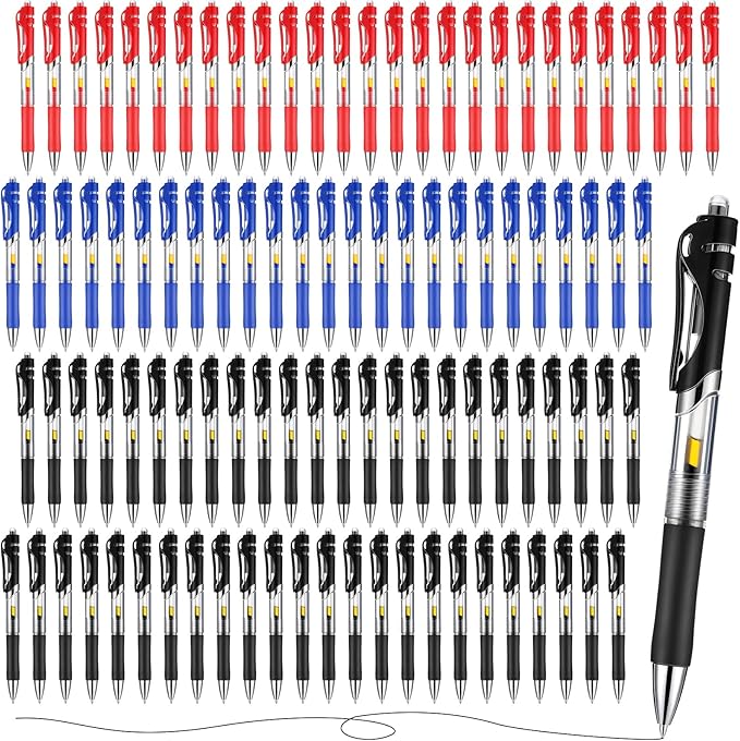 Spakon 200 Pieces Gel Pens Bulk Retractable Ink Ballpoint Pen Bulk Rolling Ball Medium Point 0.5mm Ballpoints with Soft Grip for Journal Writing Office Home(Blue, Red, Black)