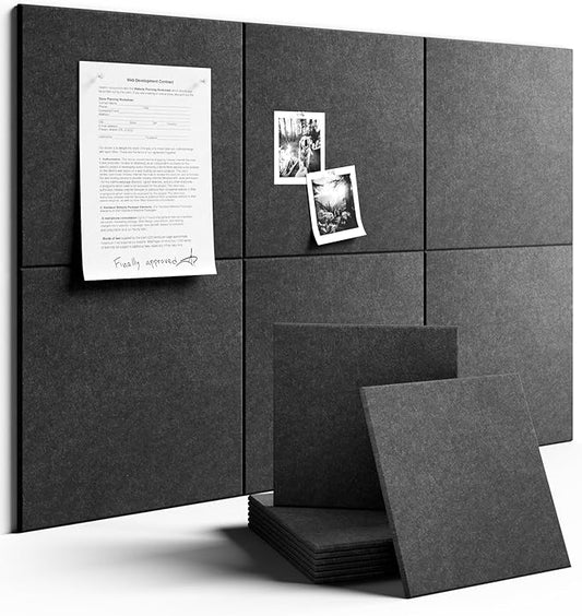 Large Felt Bulletin Board 36" x 24" Cork Board Alternative-6 Pack with 40 Safe Removable Adhesive Tabs, Cork Boards for Walls Cork Board for Home Office Classroom Pin Board - Charcoal Gray