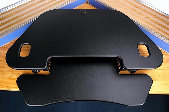 Rocelco 46" Height Adjustable Corner Standing Desk Converter - Quick Sit Stand Up Dual Monitor Riser - Gas Spring Assist Tabletop Computer Workstation - Large Keyboard Tray - Black (R CADRB-46)